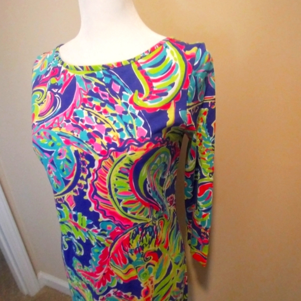 Lilly Pulitzer Marlowe Toucan Play Pink and Blue Long Sleeve Sheath Dress - Picture 4 of 10